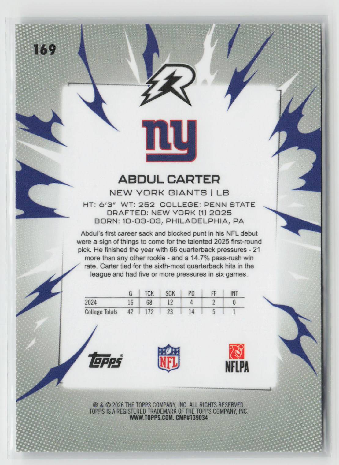 Abdul Carter 2025 Topps Resurgence #169