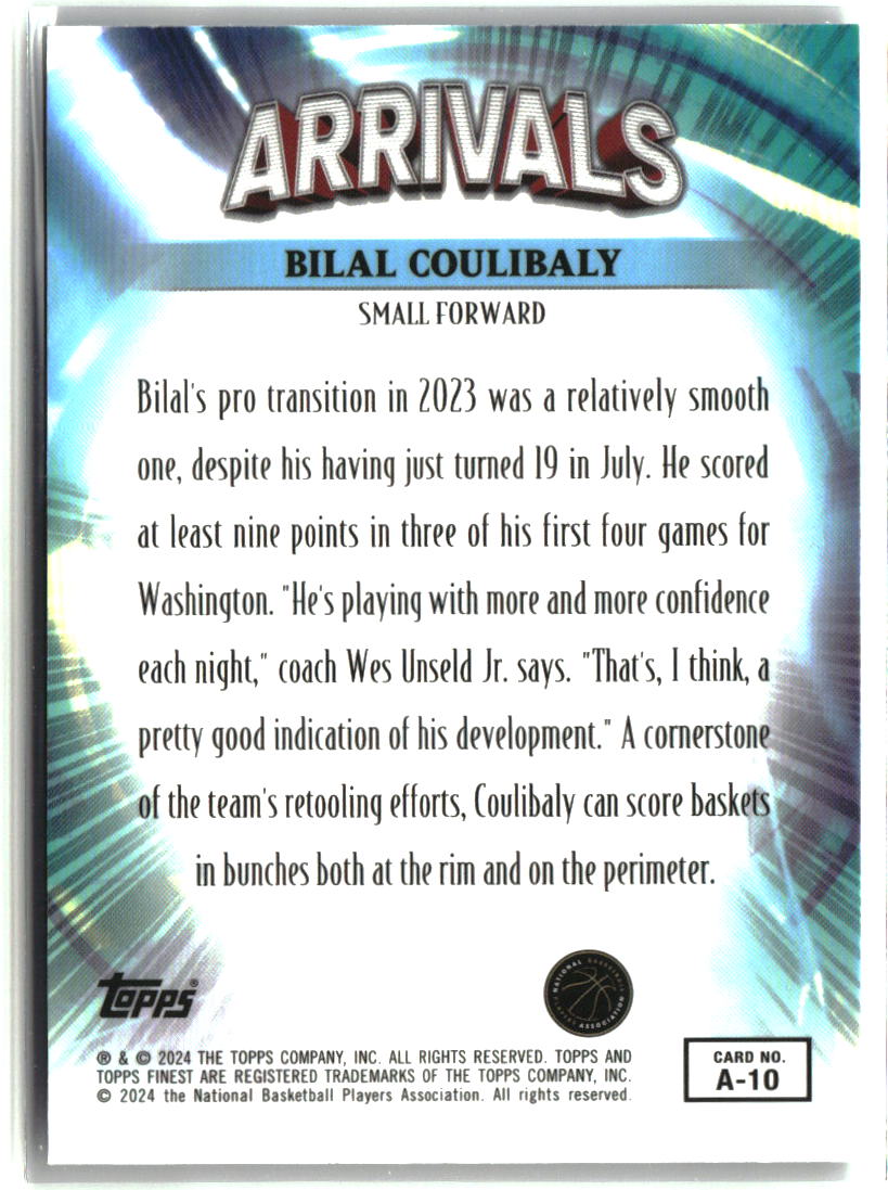 Bilal Coulibaly 2023-24 Finest Arrivals Checkerboard Refractors #A-10