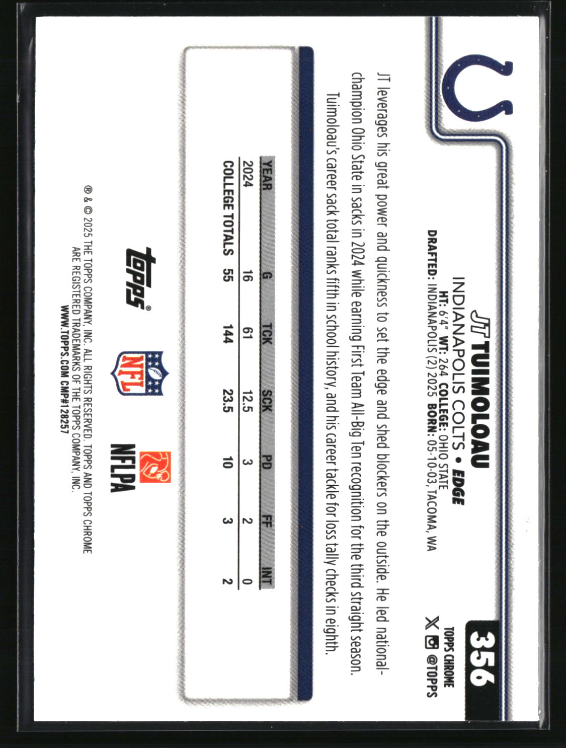 JT Tuimoloau 2025 Topps Chrome Football #356