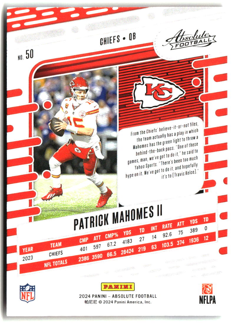Patrick Mahomes II 2024 Panini Absolute Blue #50