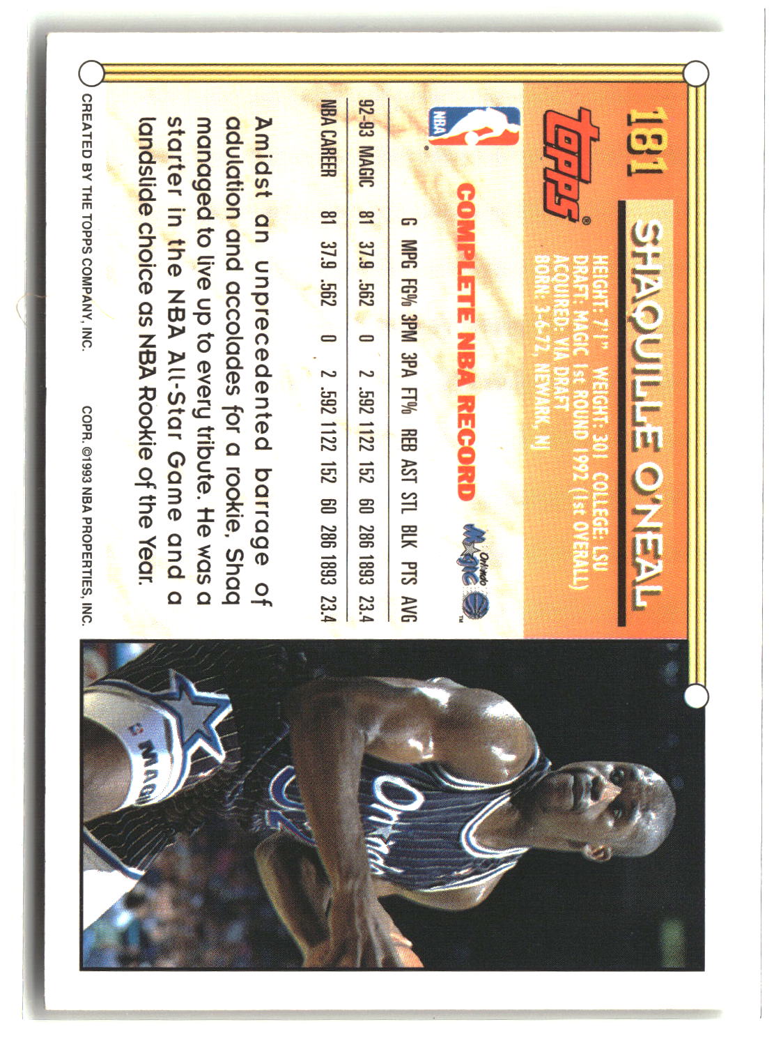Shaquille O'Neal 1993-94 Topps #181