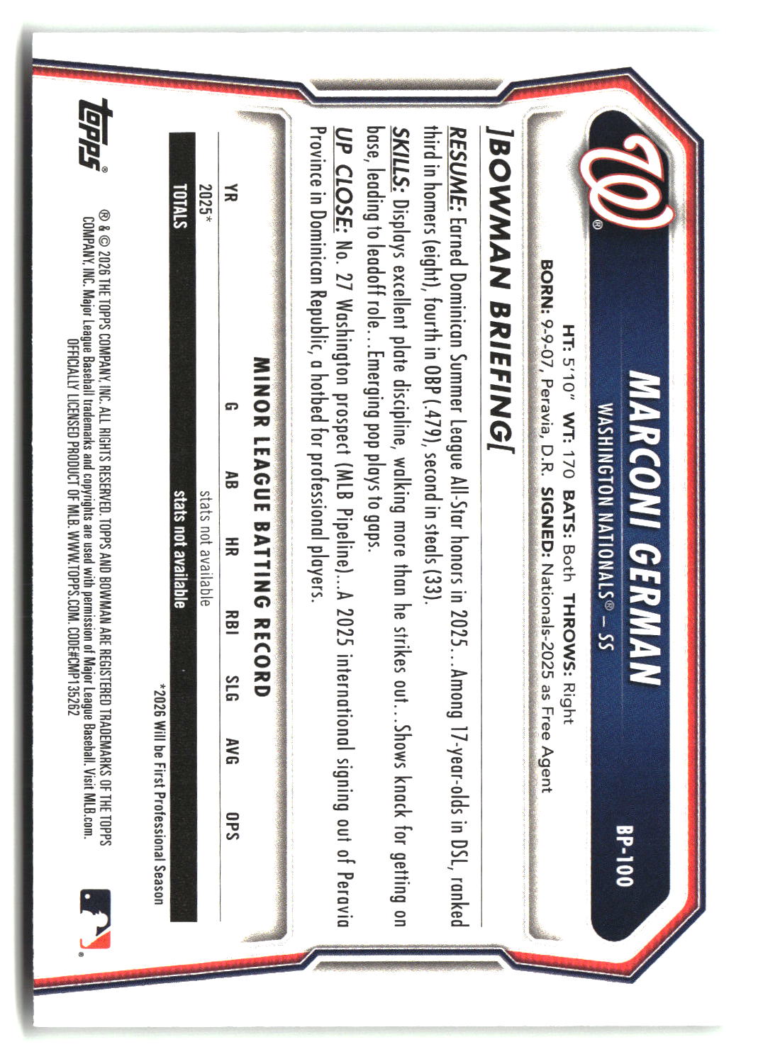 Marconi German 2026 Bowman Prospects #BP-100
