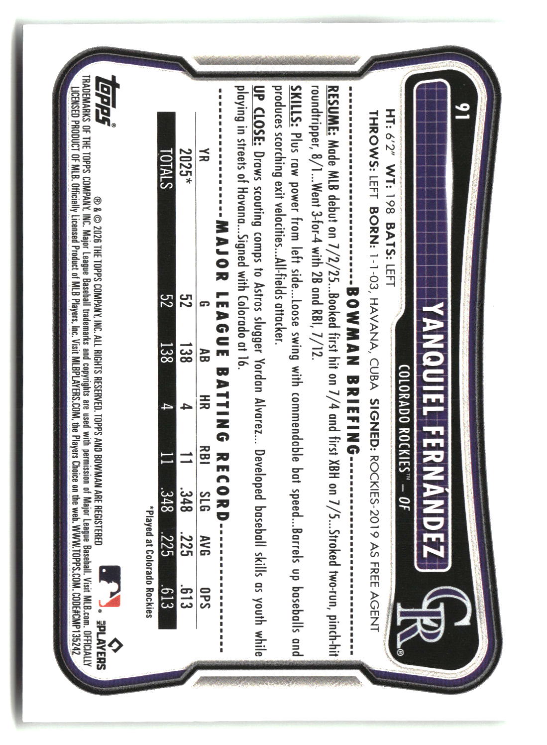 Yanquiel Fernandez 2026 Bowman #91