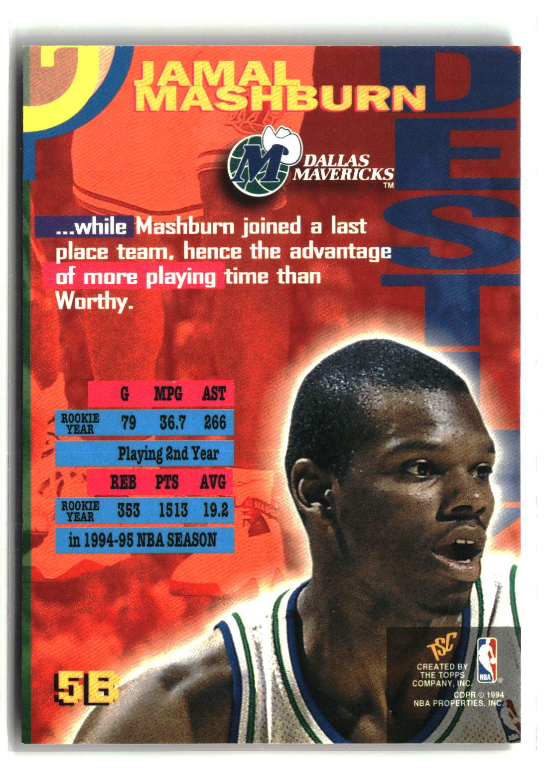 Jamal Mashburn 1994-95 Stadium Club Dynasty and Destiny #5B