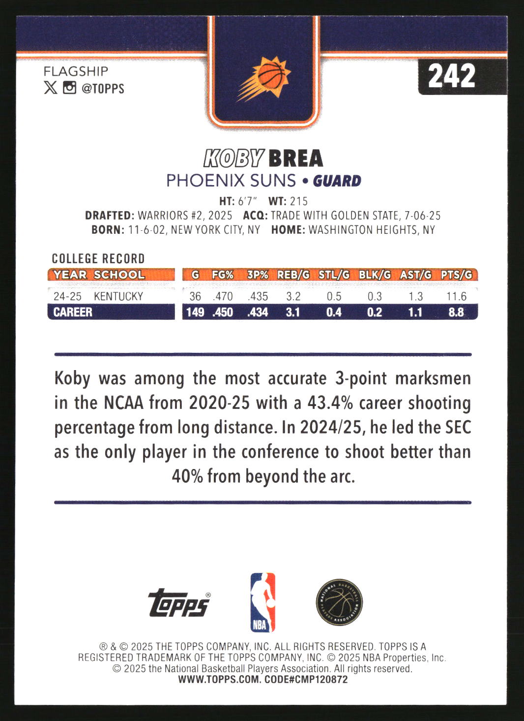 Koby Brea 2025-26 Topps #242