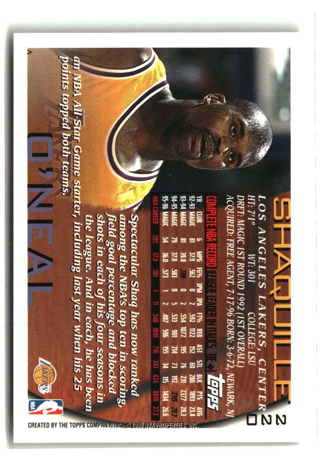 Shaquille O'Neal 1996-97 Topps #220