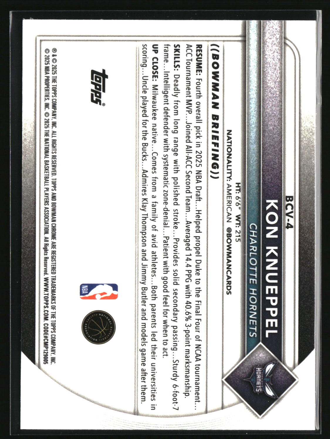 Kon Knueppel 2025-26 Bowman Chrome #BCV-4