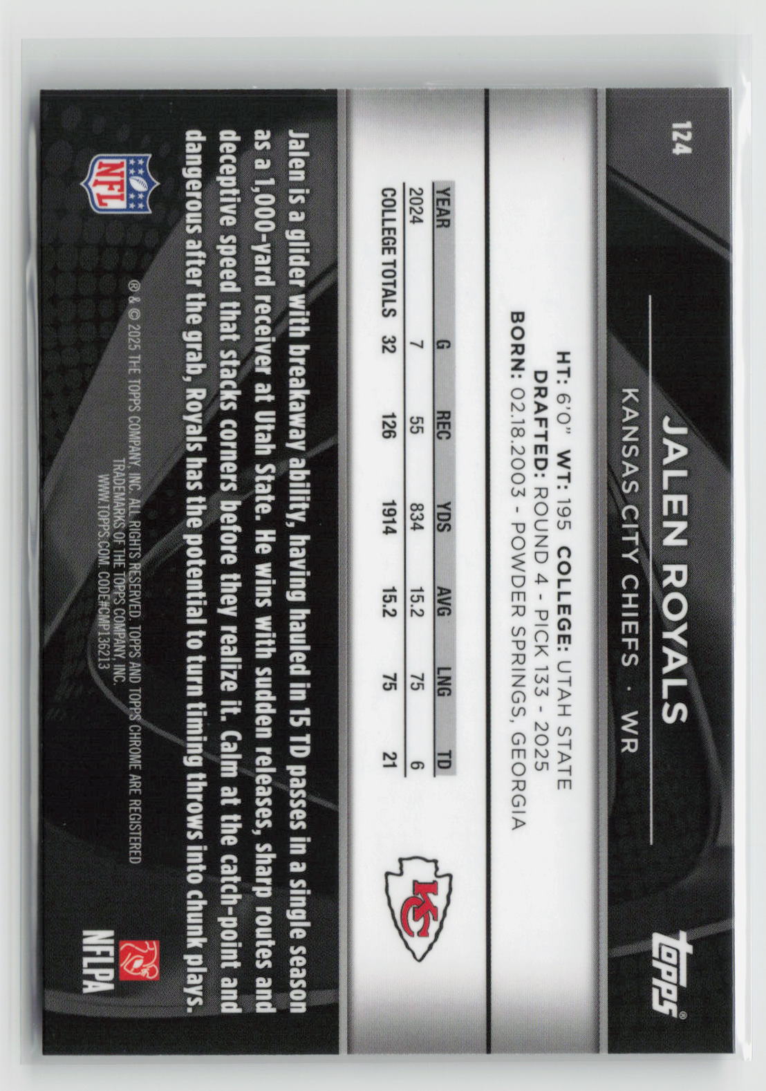 Jalen Royals 2025 Topps Chrome Black #124