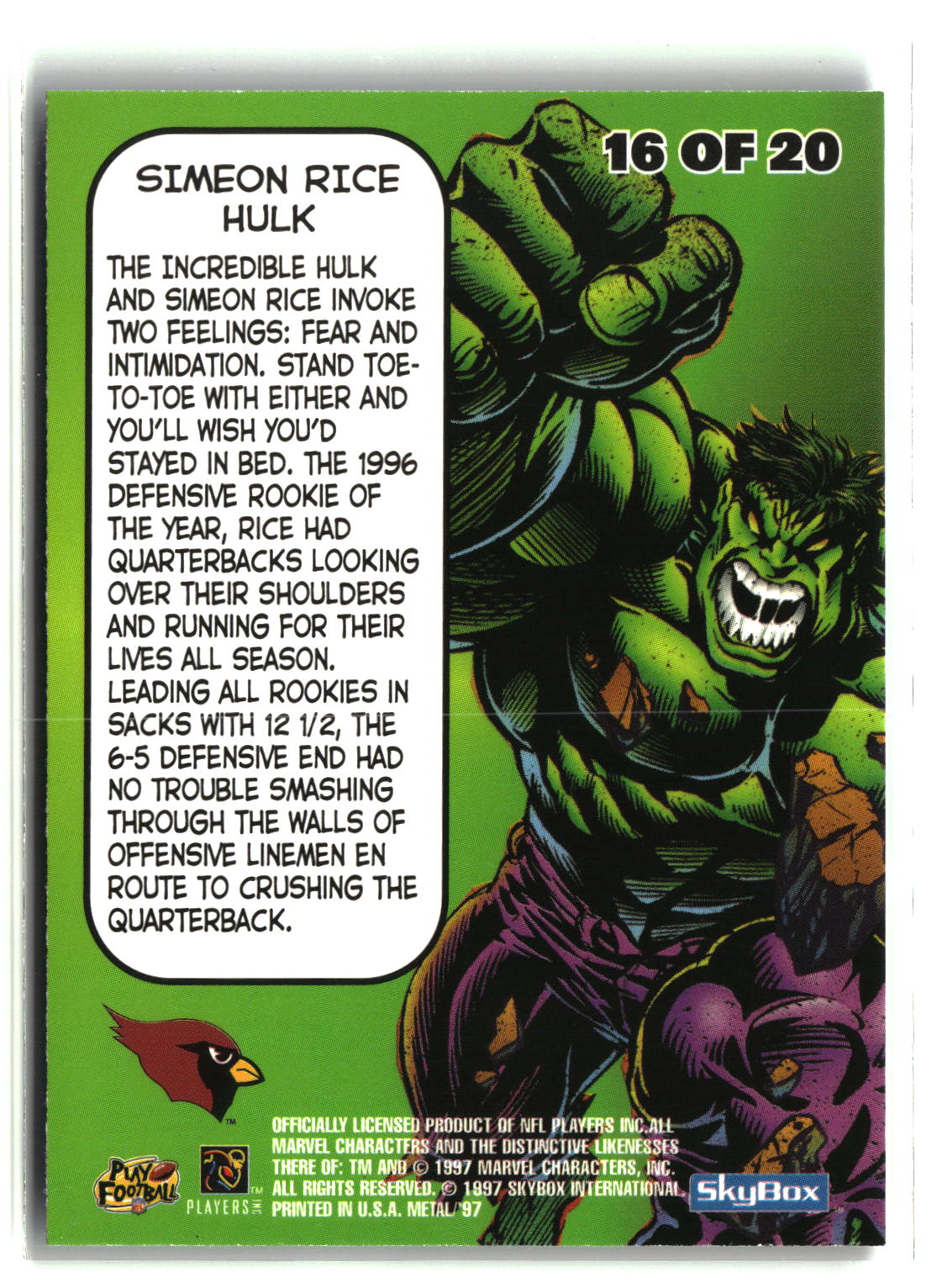 Simeon Rice 1997 Metal Universe Marvel Metal Universe #16