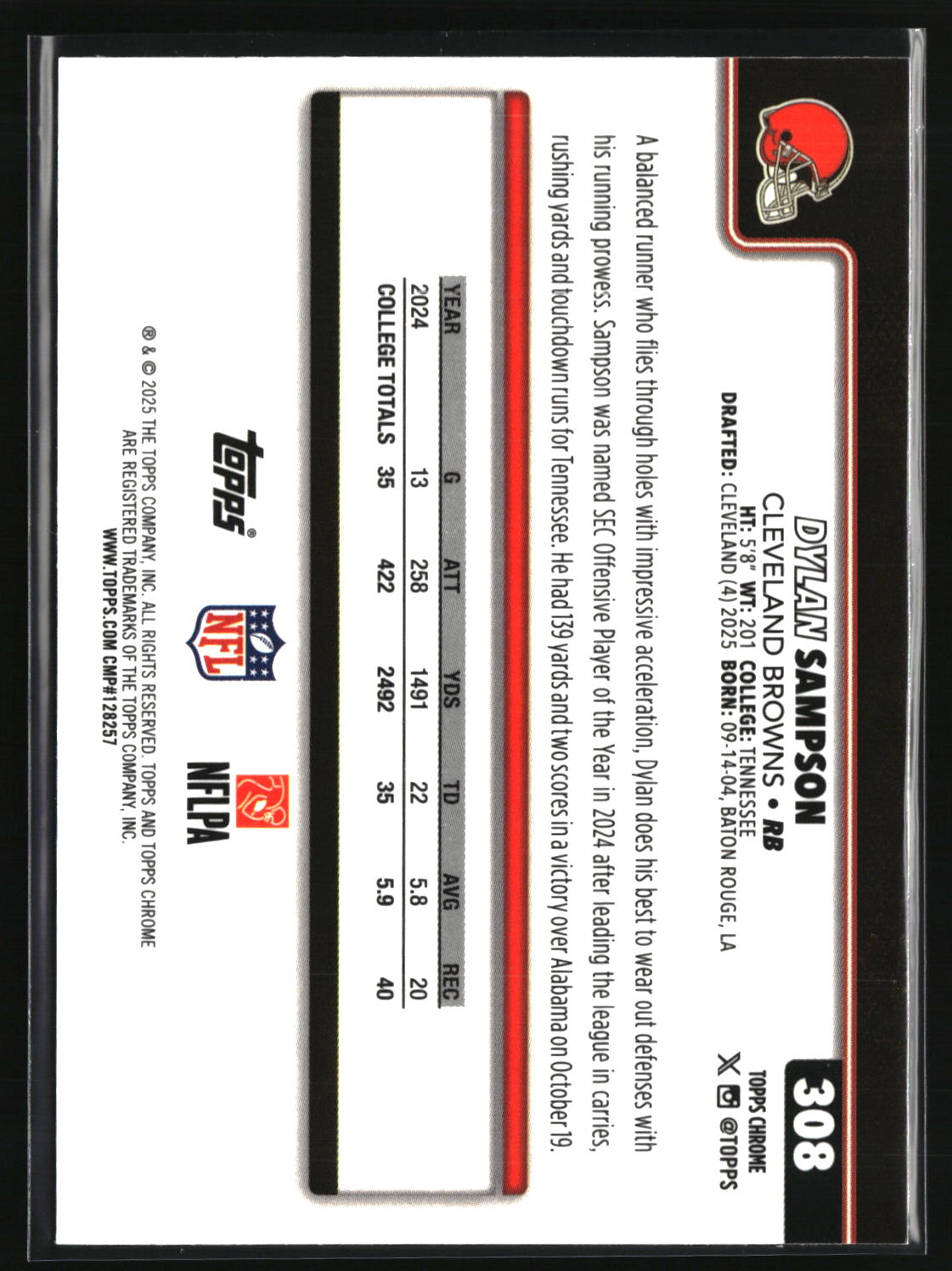 Dylan Sampson 2025 Topps Chrome Football #308