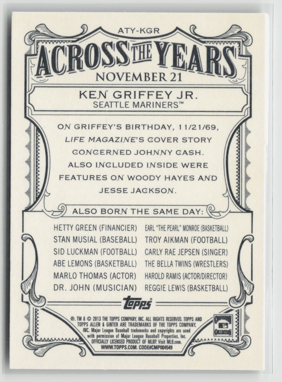 Ken Griffey Jr. 2013 Topps Allen & Ginter Across the Years #ATY-KGR