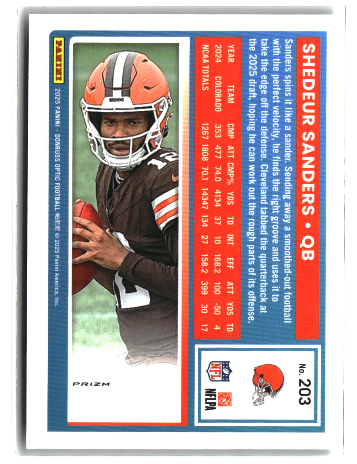 Shedeur Sanders 2025 Donruss Optic Stars #203