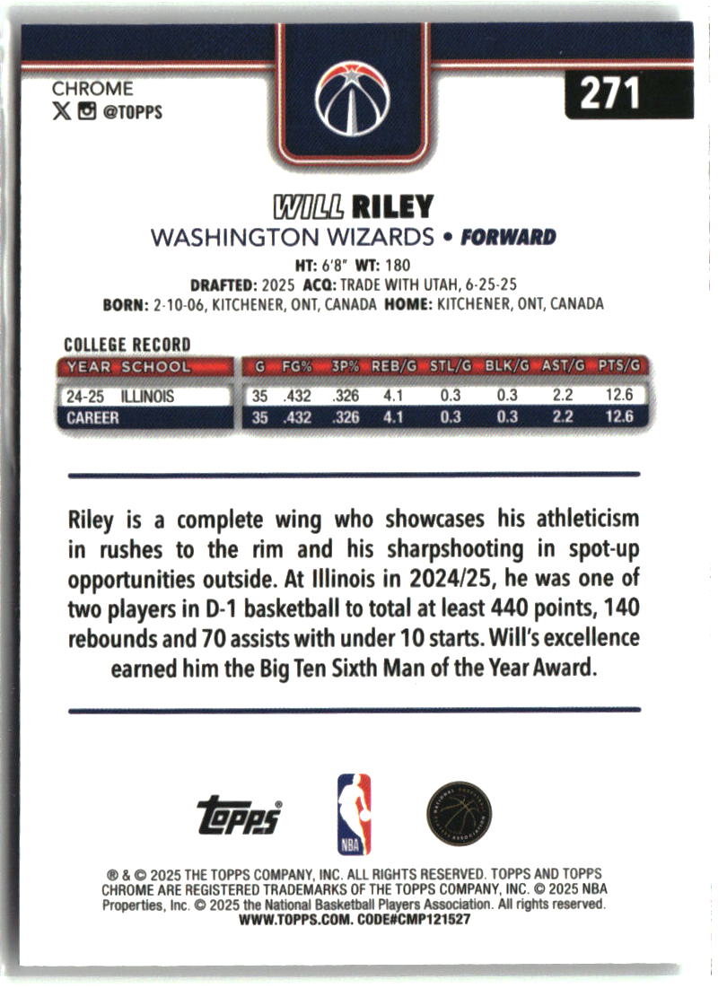 Will Riley 2025-26 Topps Chrome #271