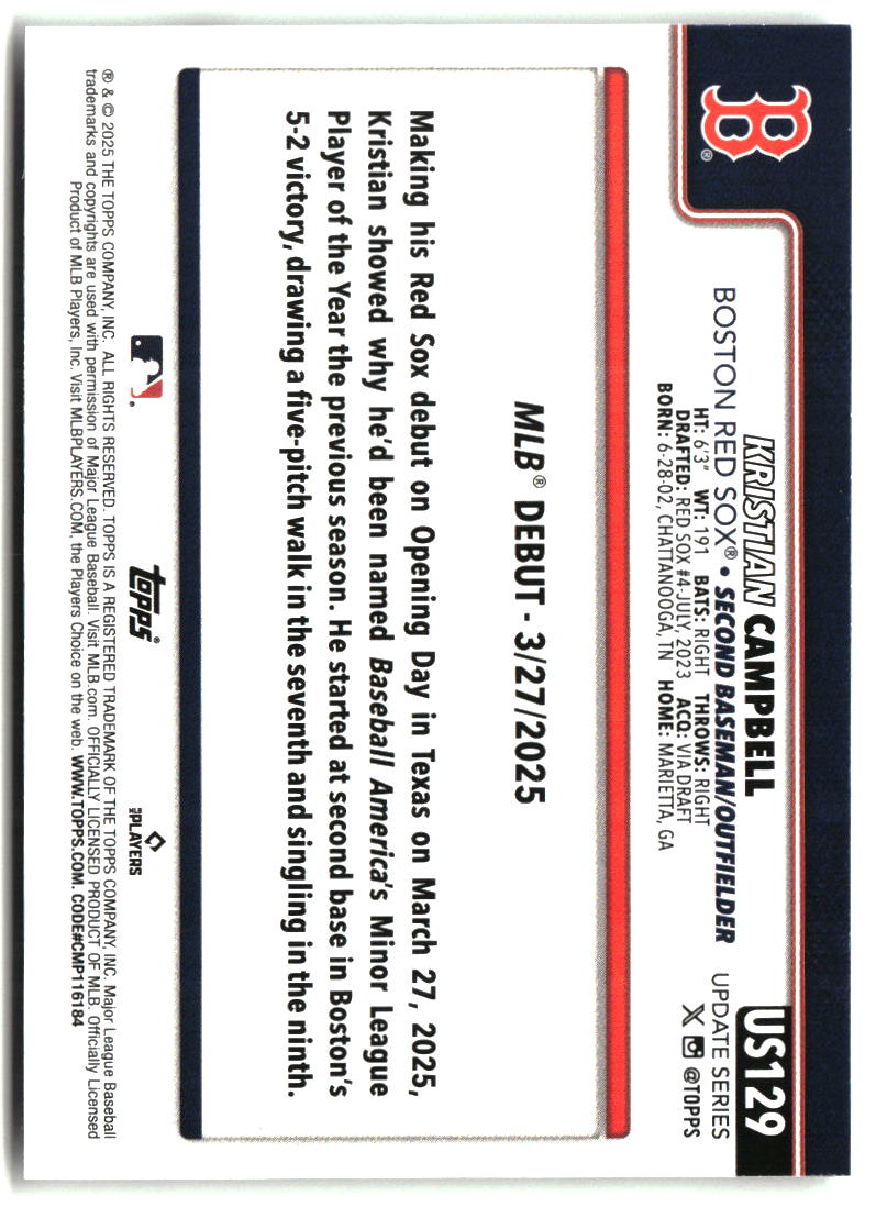 Kristian Campbell 2025 Topps Update #US129