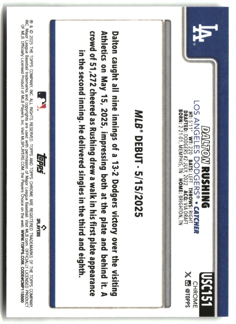 Dalton Rushing 2025 Topps Chrome Update #USC151