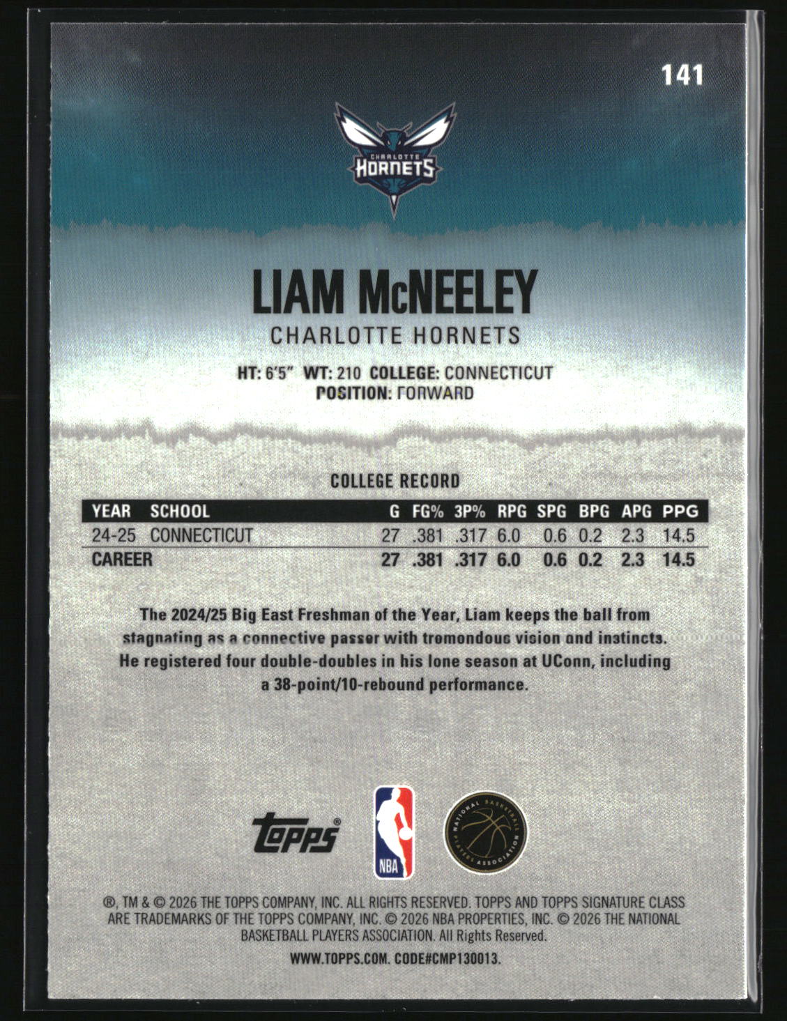 Liam McNeeley 2025-26 Topps Signature Class Chrome #141