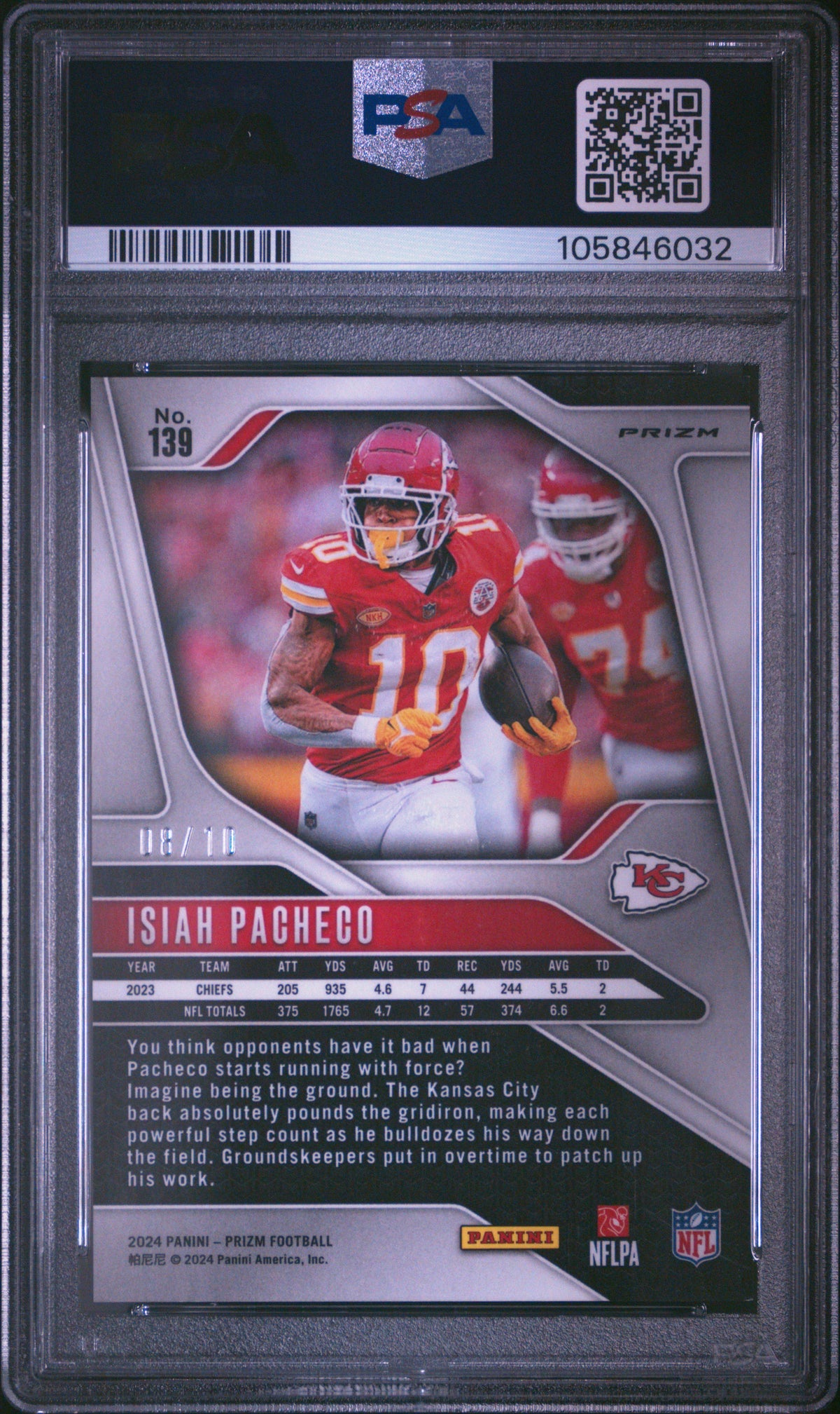 Isiah Pacheco 2024 Panini Prizm Choice Gold #139 #/10 PSA 9