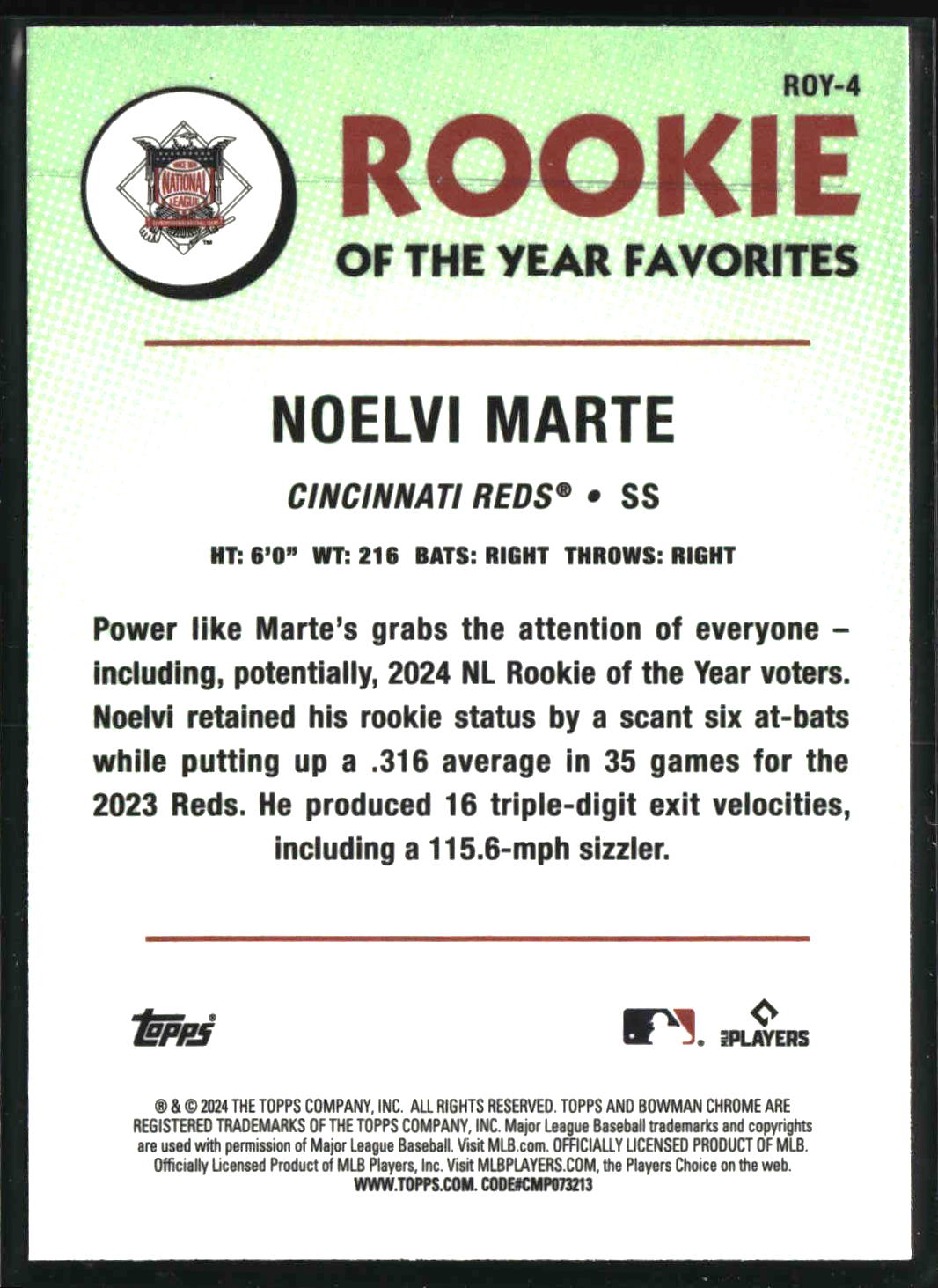 Noelvi Marte 2024 Bowman Rookie of the Year Favorites #ROY-4