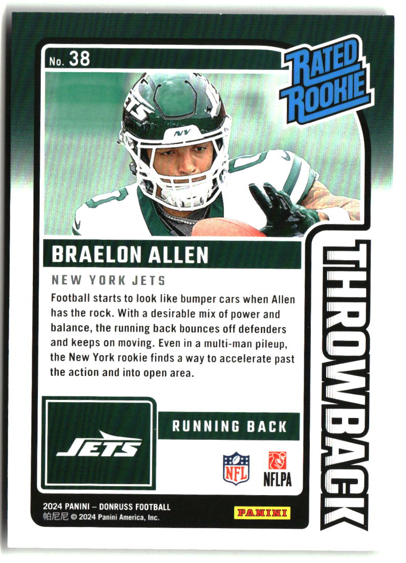 Braelon Allen 2024 Donruss - Rated Rookies Throwback #38