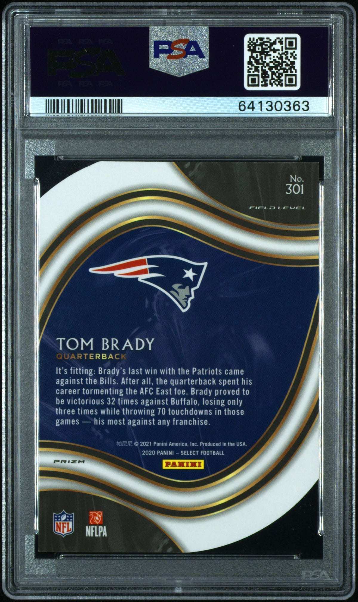 Tom Brady 2020 Panini Select Die Cut White Prizm #301 PSA 9