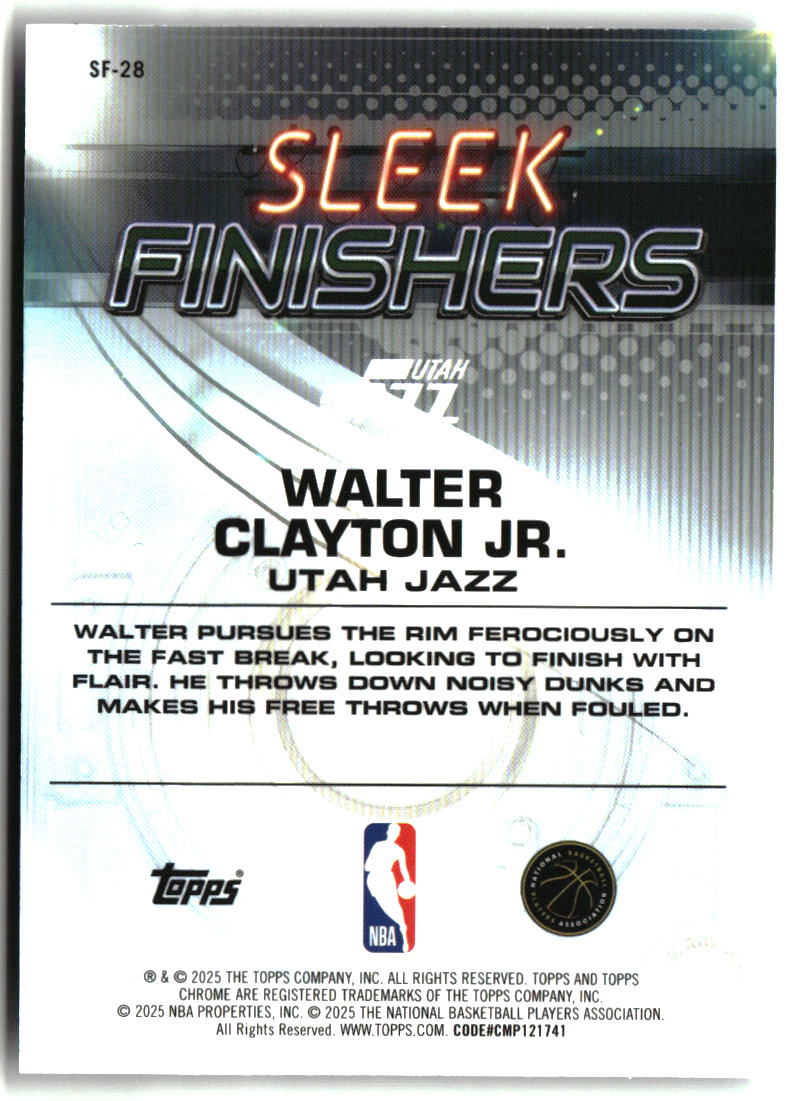 Walter Clayton Jr. 2025-26 Topps Chrome Sleek Finishers #SF-28