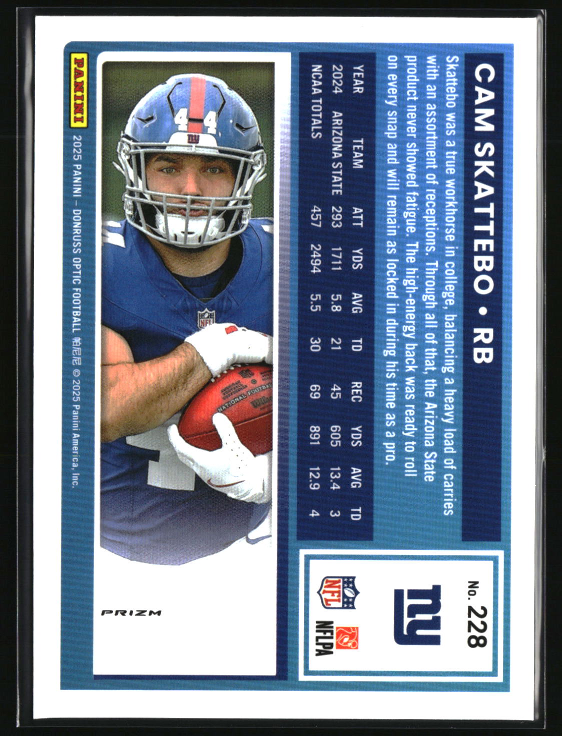 Cam Skattebo 2025 Donruss Optic Green Hyper #228