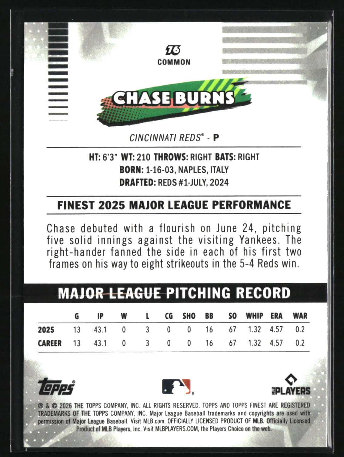 Chase Burns 2026 Finest #76