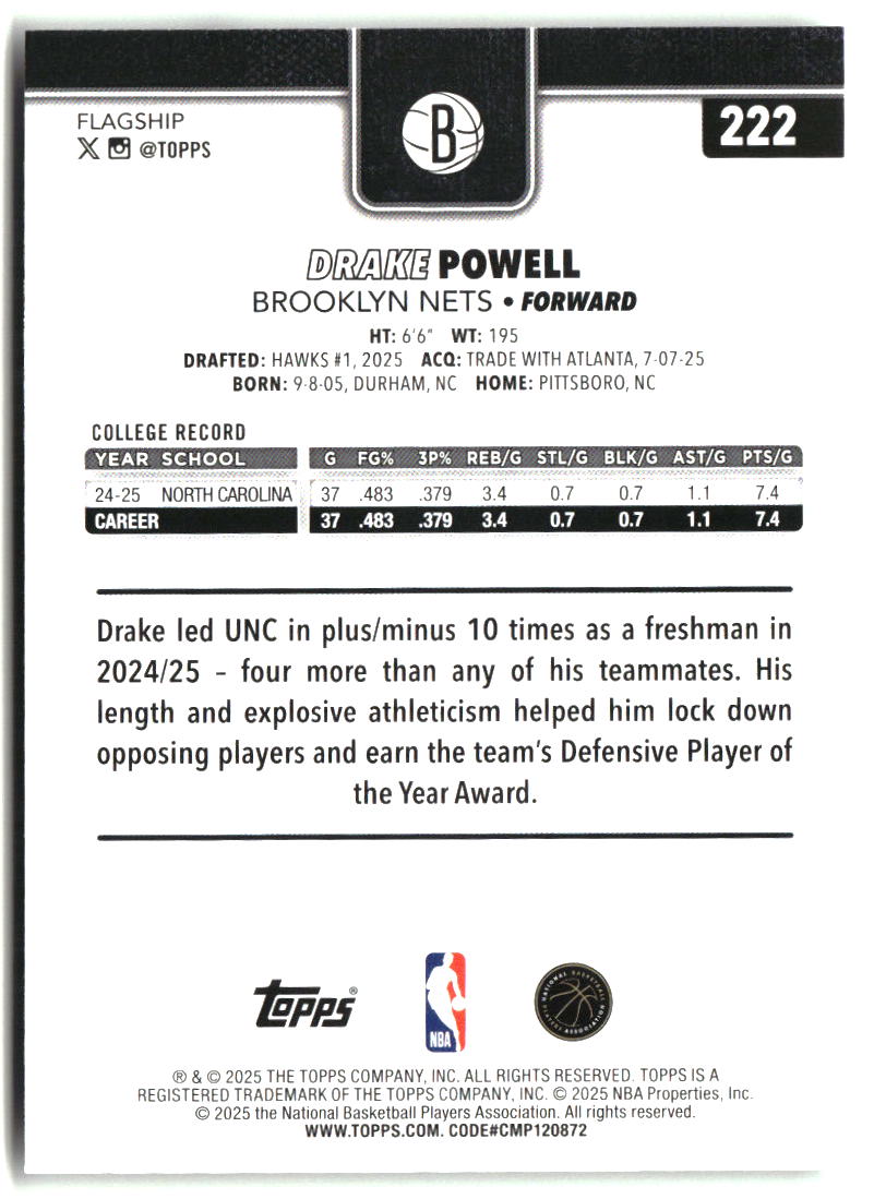 Drake Powell 2025-26 Topps #222