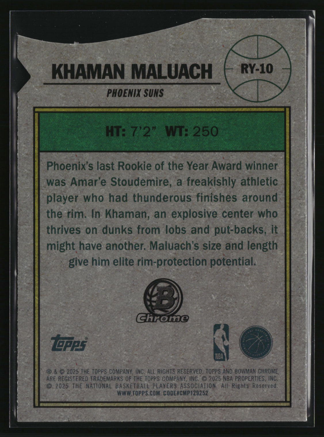 Khaman Maluach 2025-26 Bowman Rookie Of The Year Favorites #RY-10
