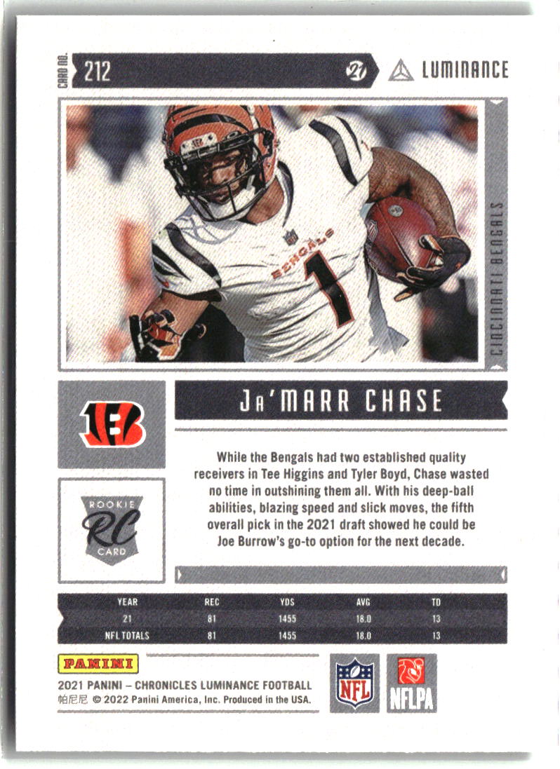 Ja'Marr Chase 2021 Panini Chronicles Luminance Update Rookies #212