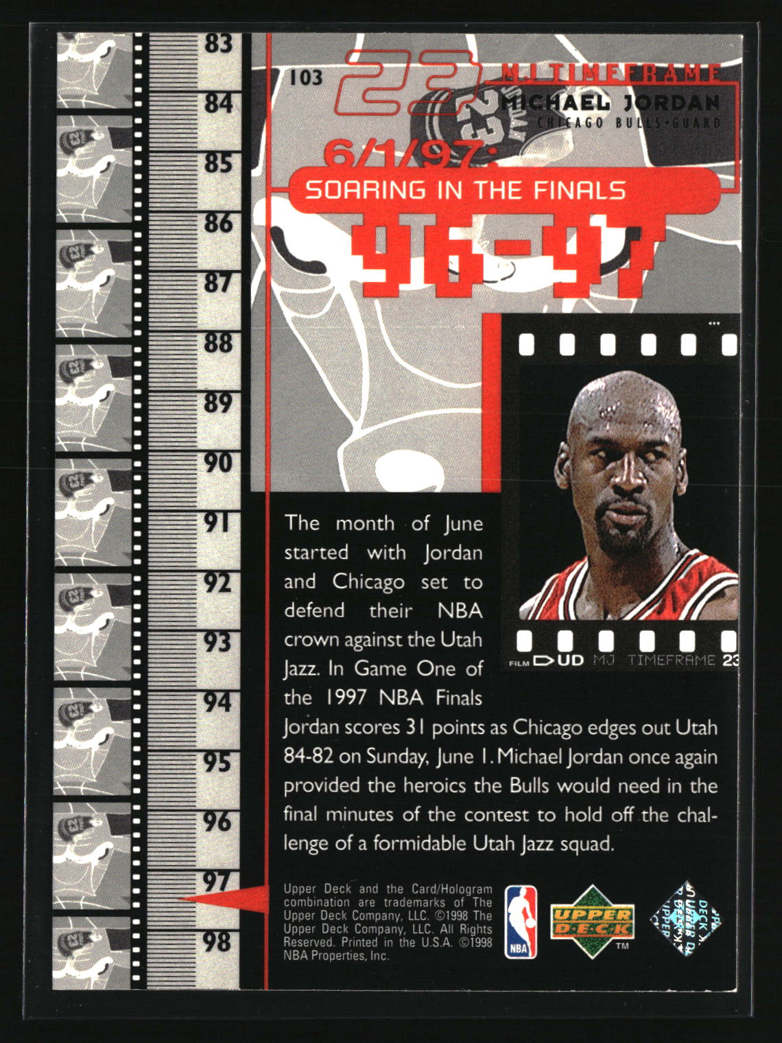 Michael Jordan 1998 Upper Deck Michael Jordan Living Legend #103