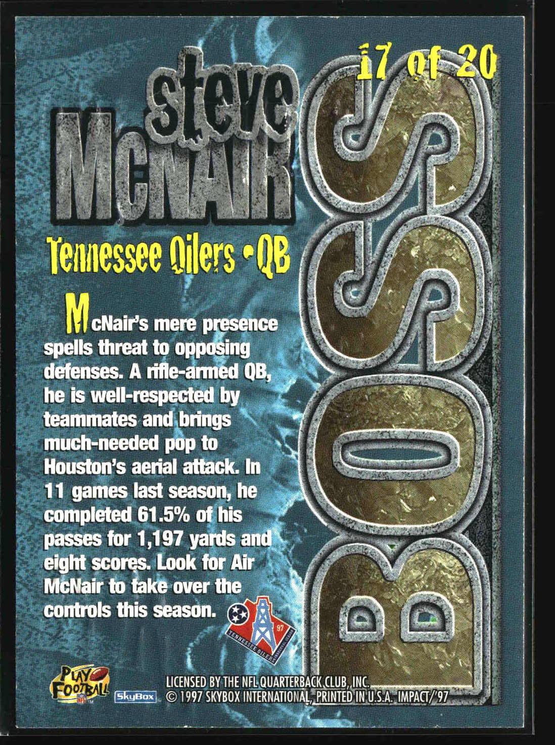 Steve McNair 1997 SkyBox Impact Boss #17