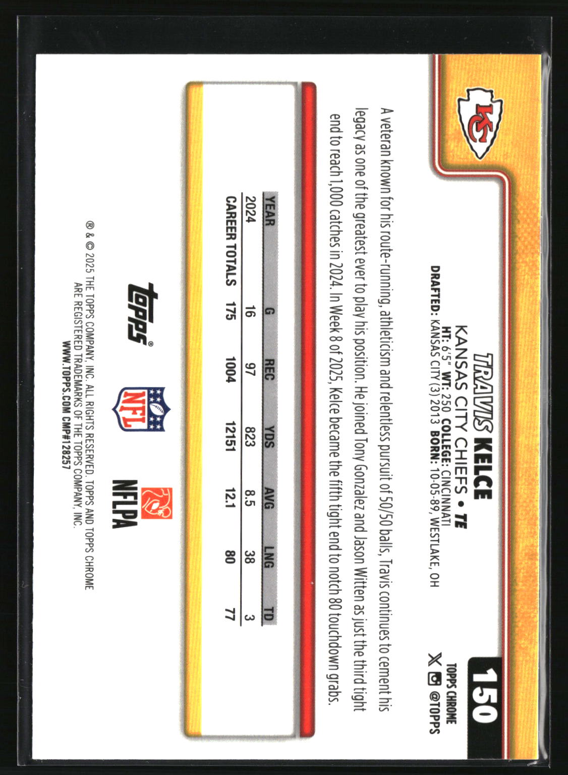 Travis Kelce 2025 Topps Chrome Football Leather Refractor #150