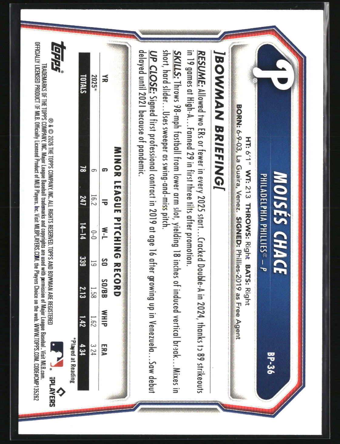Mois�s Chace 2026 Bowman Prospects #BP-36