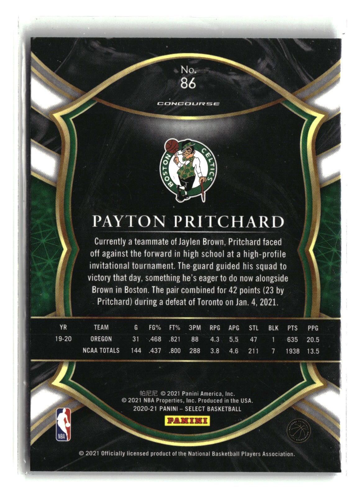 Payton Pritchard 2020-21 Panini Select Blue #86