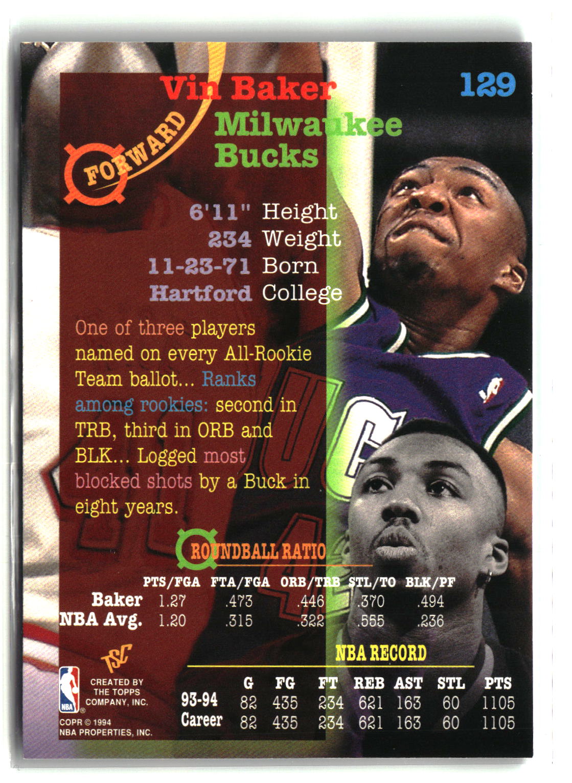 Vin Baker 1994-95 Stadium Club #129