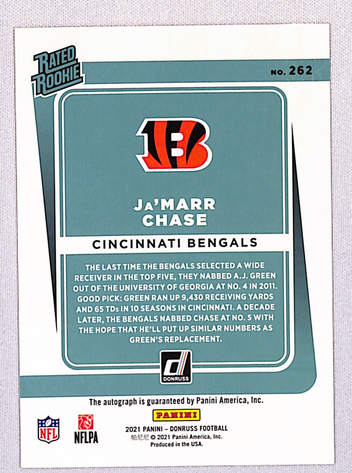 Ja'Marr Chase 2021 Donruss Rated Rookies Autographs Orange #262
