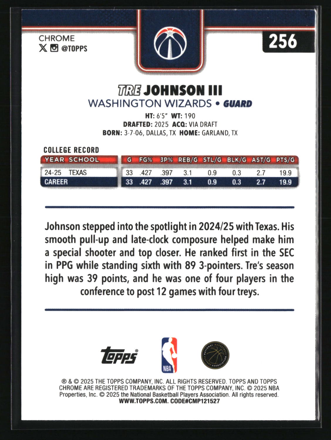 Tre Johnson III 2025-26 Topps Chrome #256