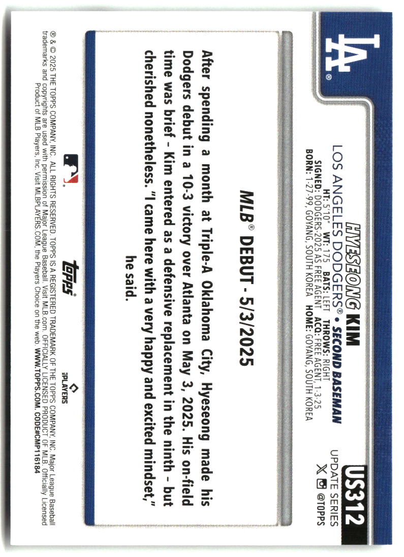 Hyeseong Kim 2025 Topps Update #US312