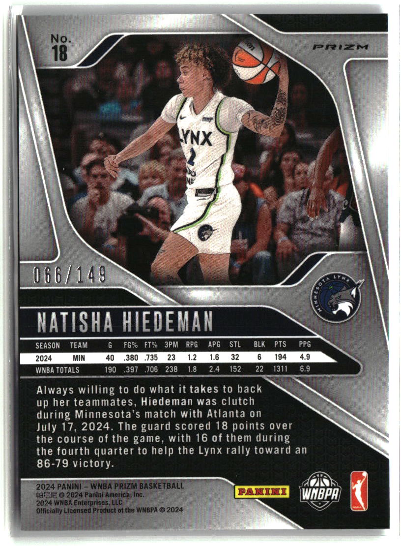 Natisha Hiedeman 2024 Panini Prizm WNBA Purple Prizms #18 #/149