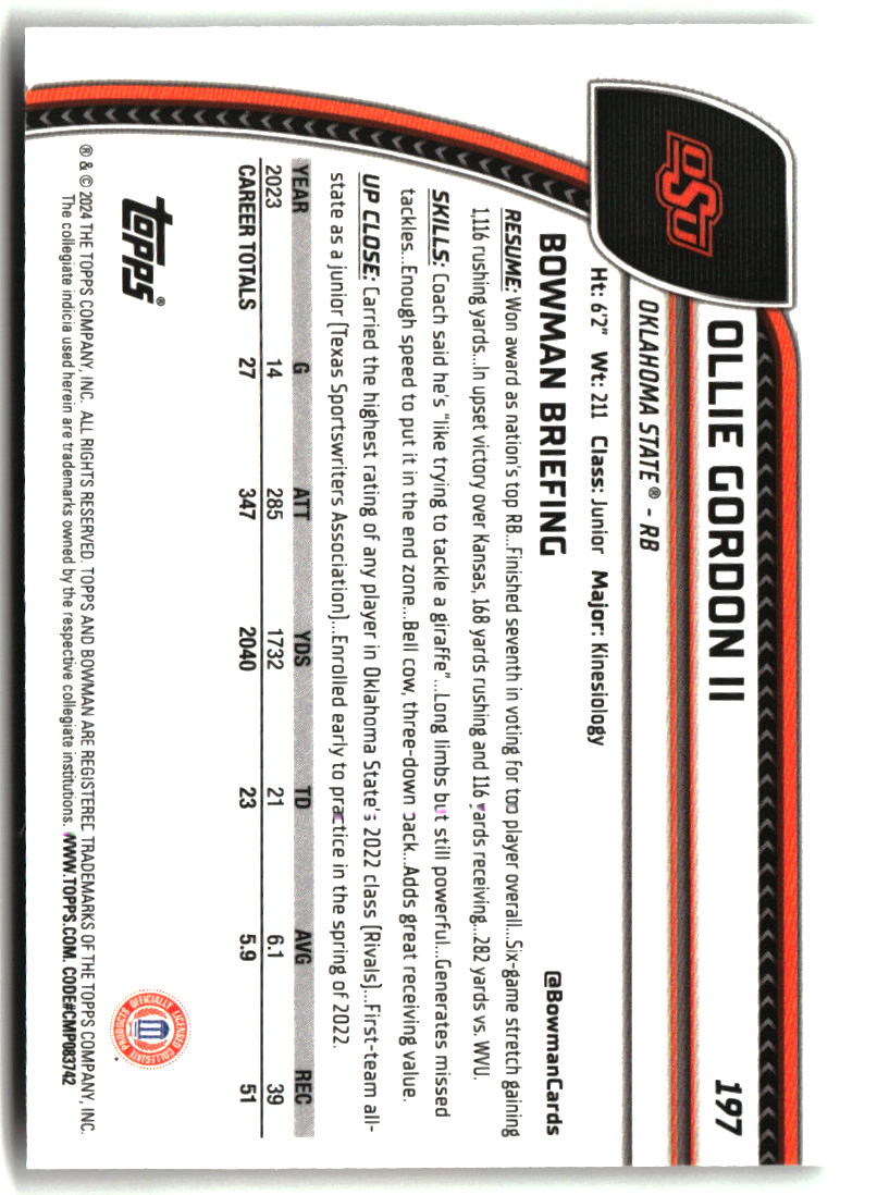 Ollie Gordon II 2024 Bowman University Chrome #197