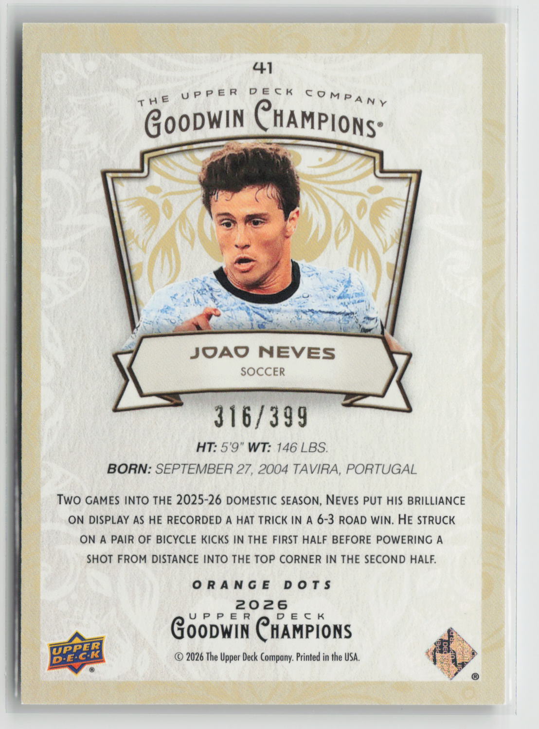 Joao Neves 2026 Upper Deck Goodwin Champions Orange Dots #41