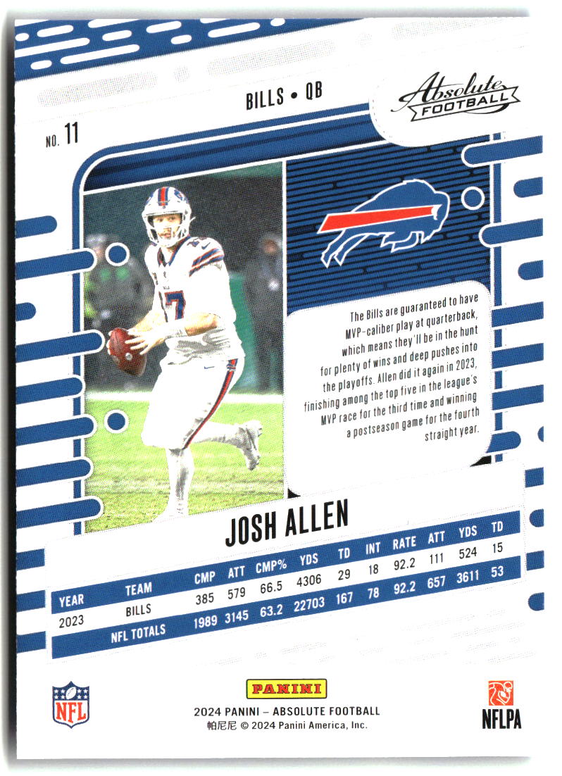 Josh Allen 2024 Panini Absolute Blue #11
