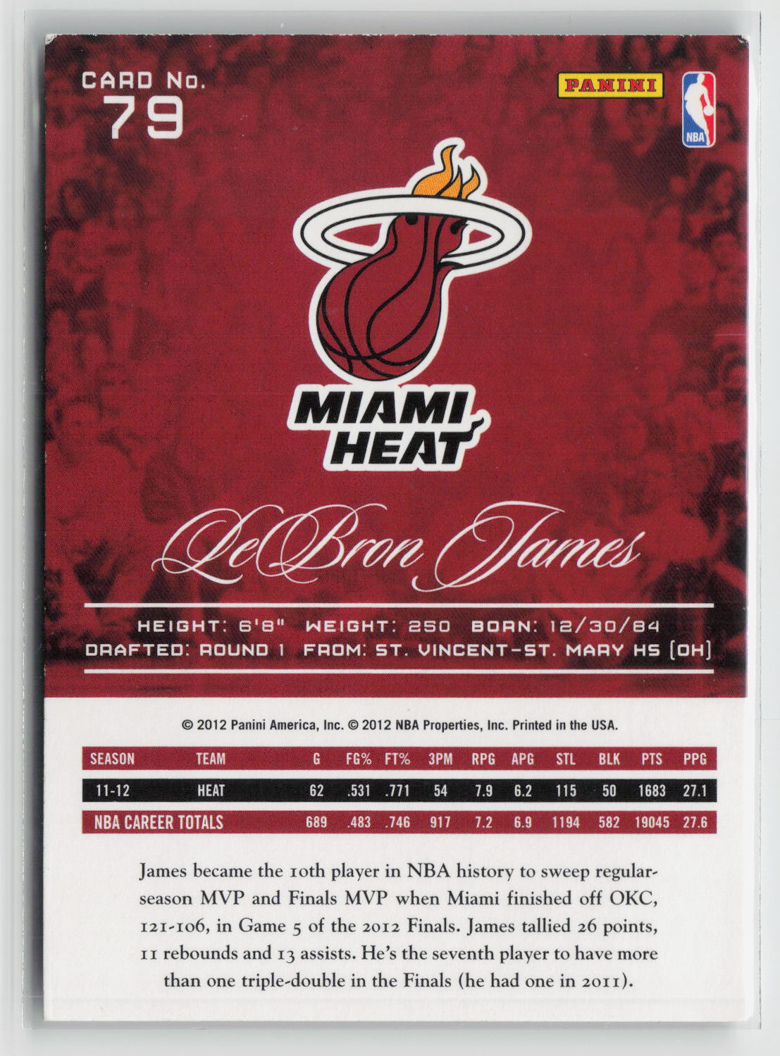 LeBron James 2012-13 Panini Prestige #79
