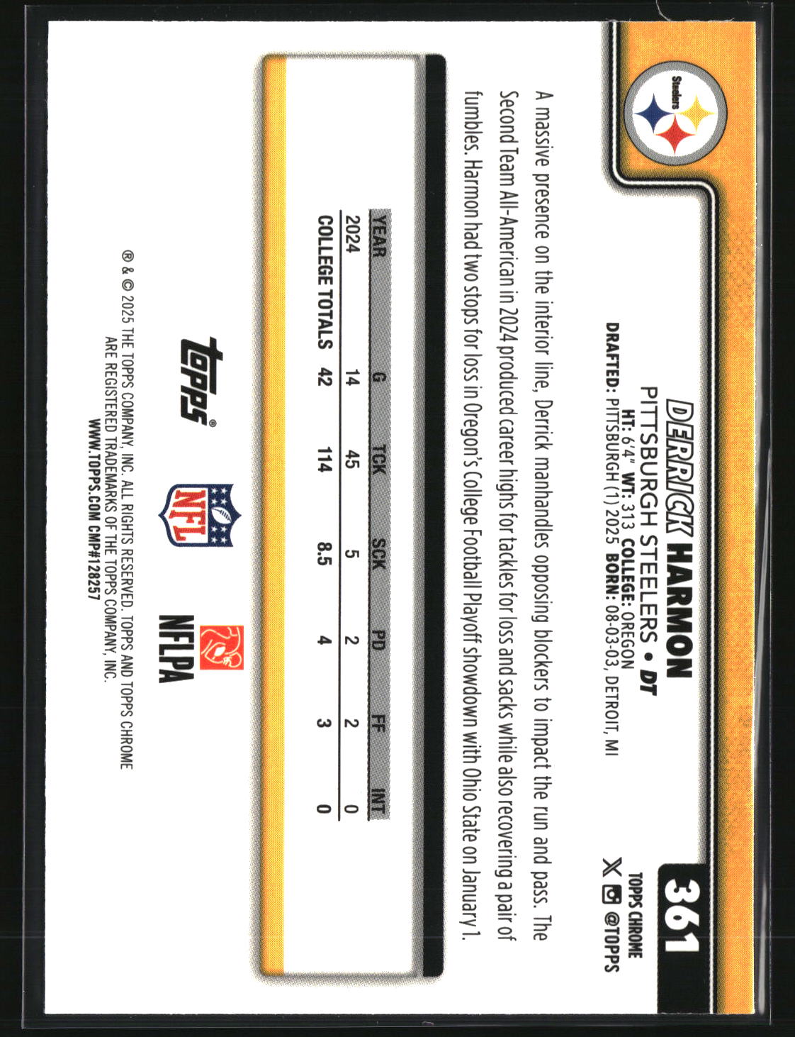 Derrick Harmon 2025 Topps Chrome Football #361