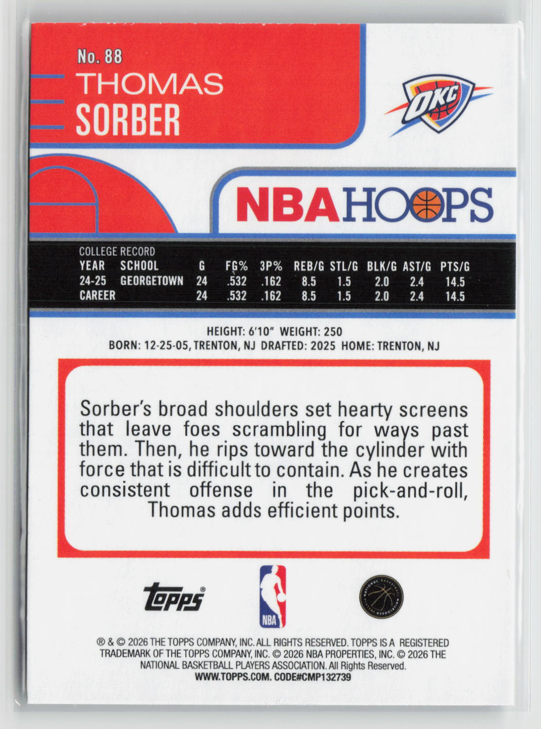 Thomas Sorber 2025-26 Hoops #88
