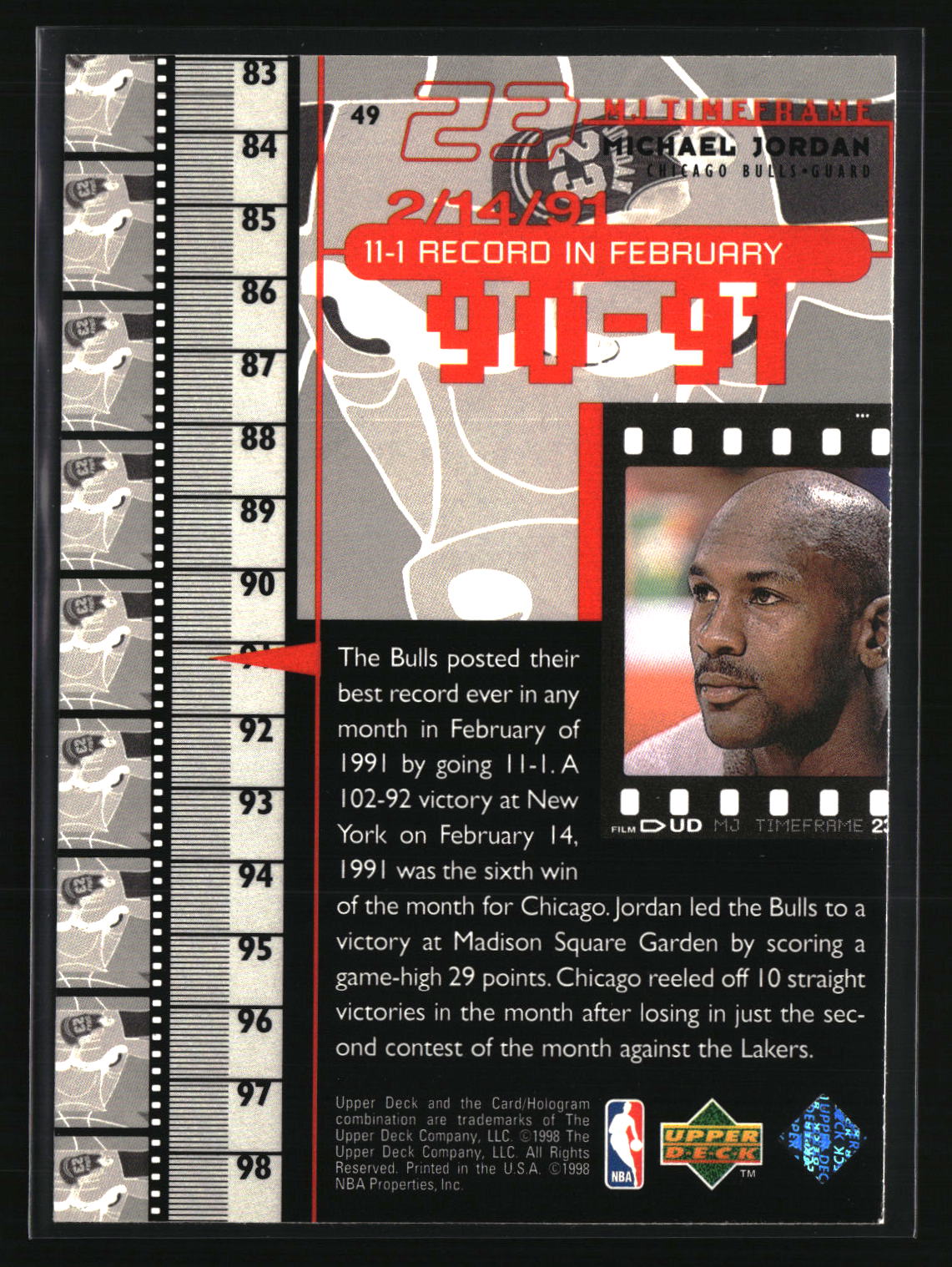 Michael Jordan 1998 Upper Deck Michael Jordan Living Legend #49
