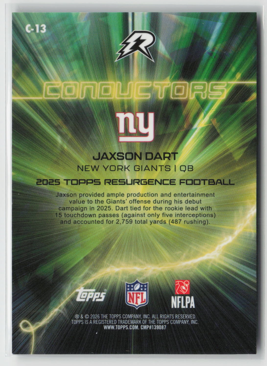 Jaxson Dart 2025 Topps Resurgence Conductors Navy Surge Refractor #C-13
