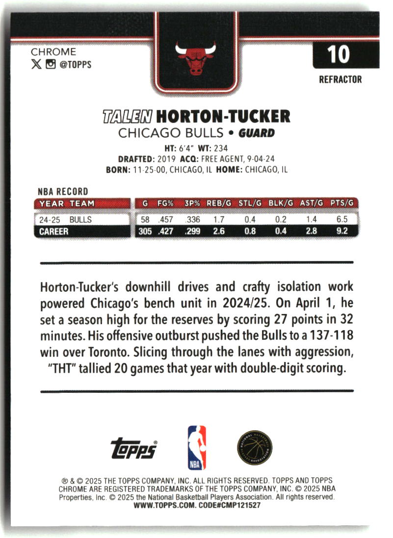 Talen Horton-Tucker 2025-26 Topps Chrome Refractor #10