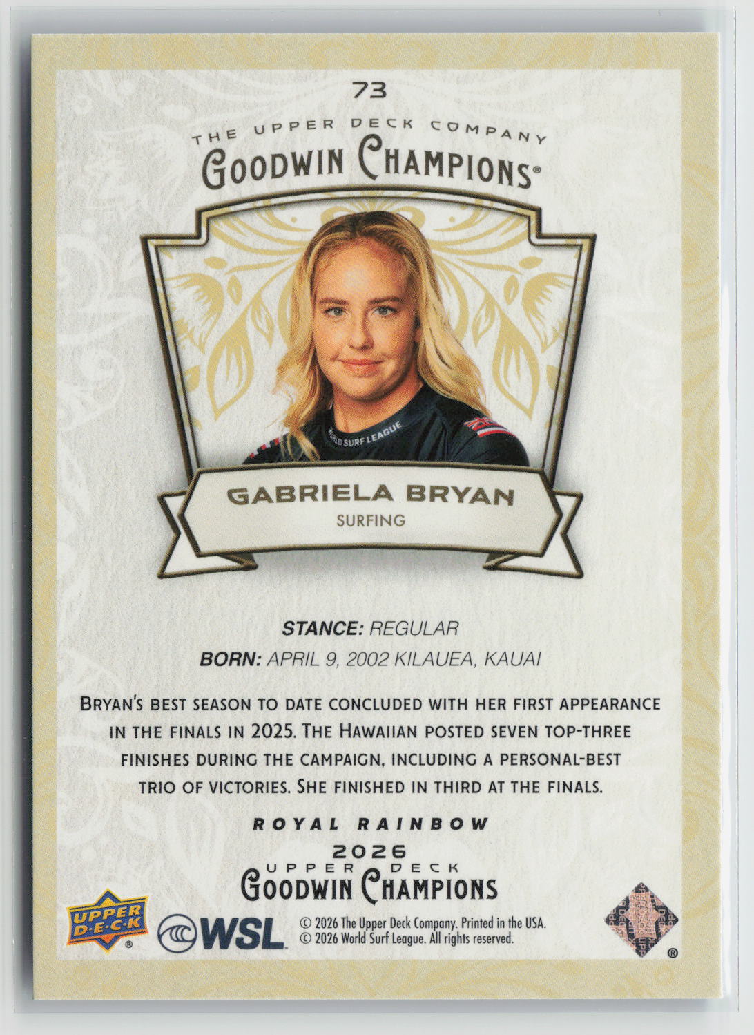 Gabriela Bryan 2026 Upper Deck Goodwin Champions Royal Rainbow #73